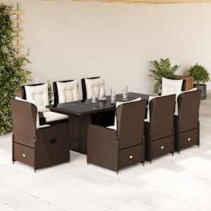 Vrtna jedilna garnitura 9-delna z blazinami rjav poli ratan