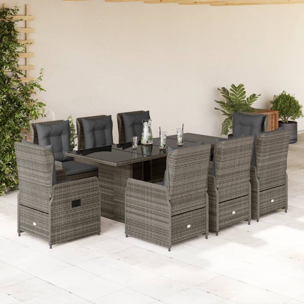Spisebordssæt Til Haven 7 Dele Med Hynder Polyrattan - 8 / Grå / Glas