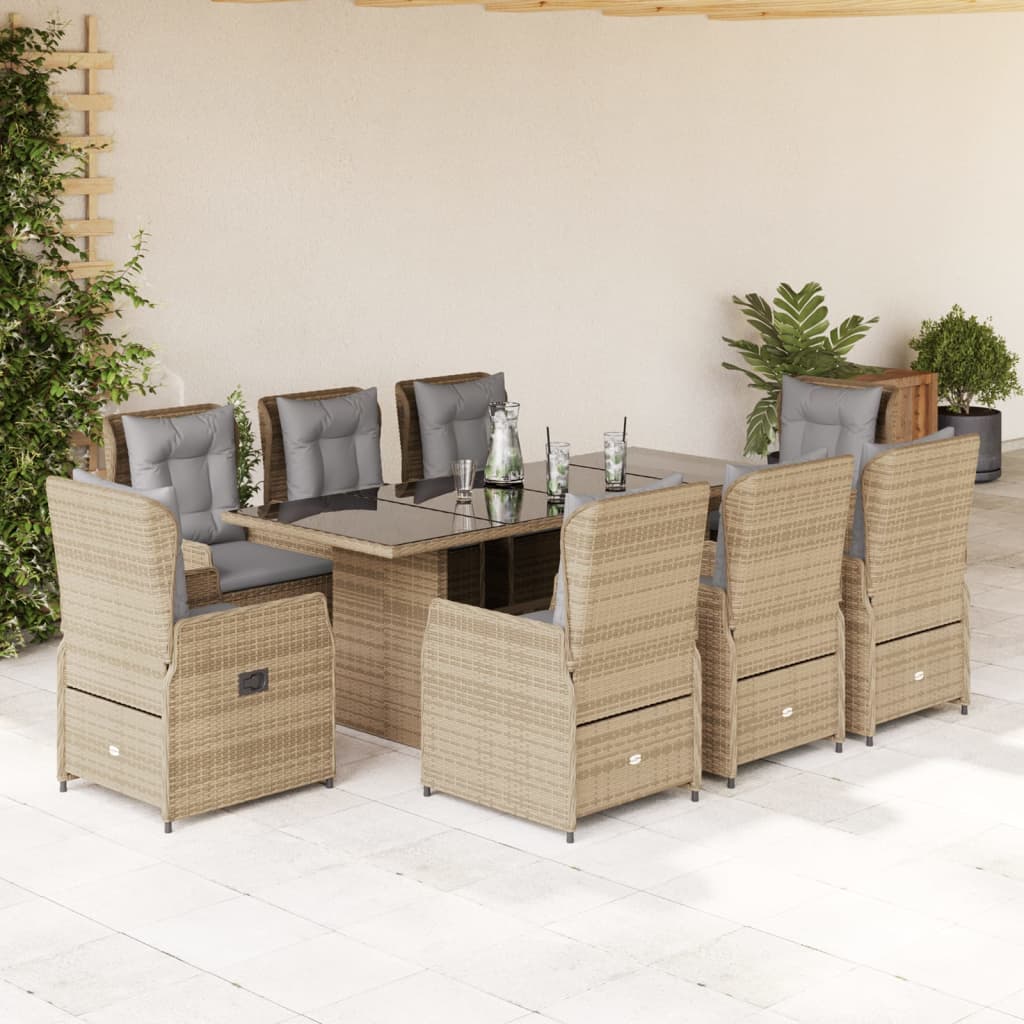 9-tlg. Garten-Essgruppe mit Kissen Beige Poly Rattan