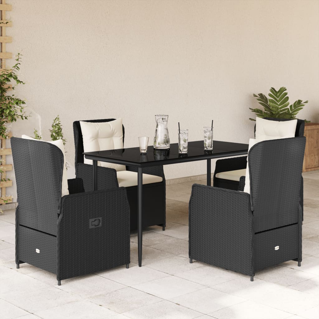 vidaXL Set mobilier de grădină cu perne, 5 piese, negru, poliratan