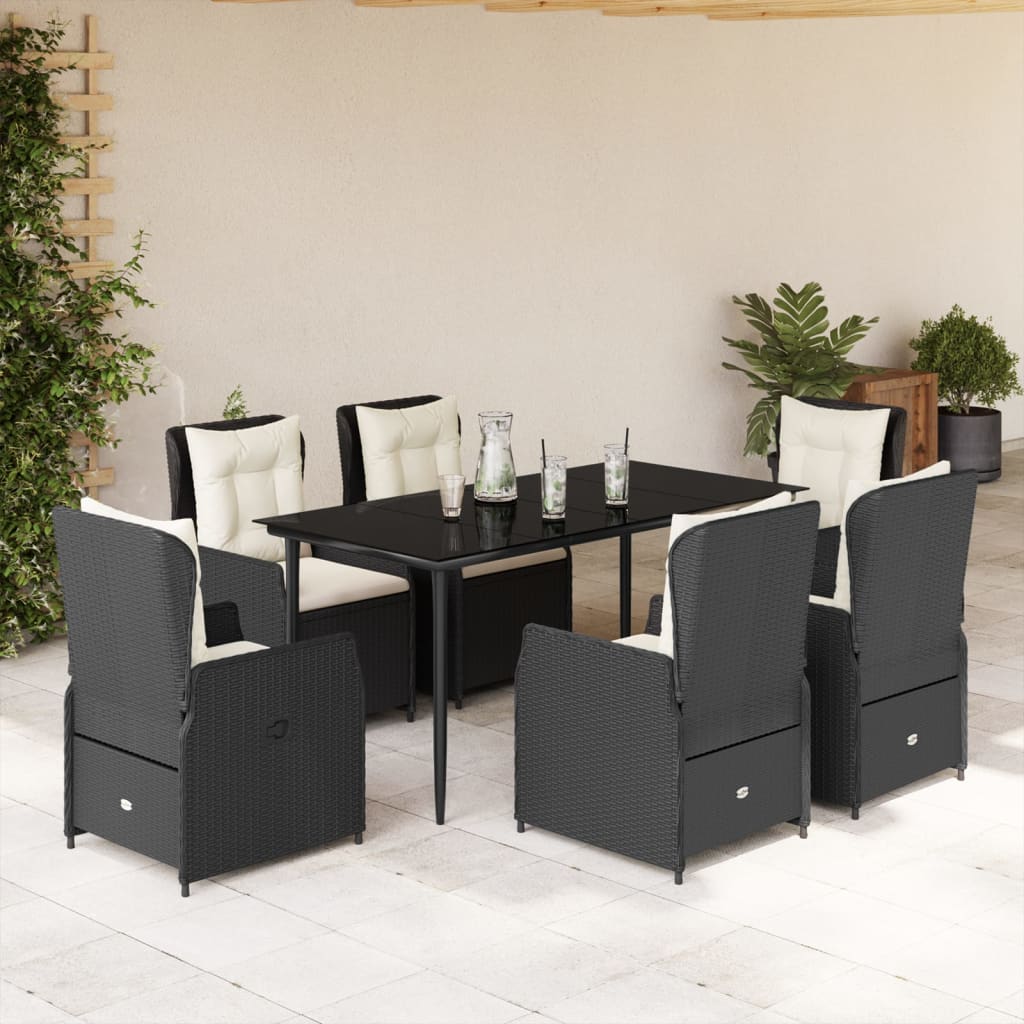 vidaXL Set mobilier de grădină cu perne, 7 piese, negru, poliratan