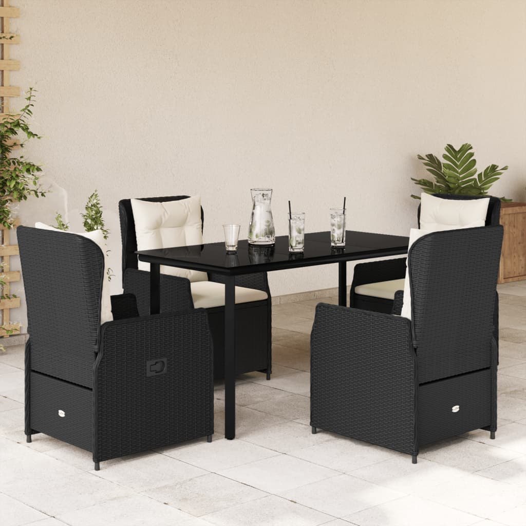 vidaXL Set mobilier de grădină cu perne, 5 piese, negru, poliratan
