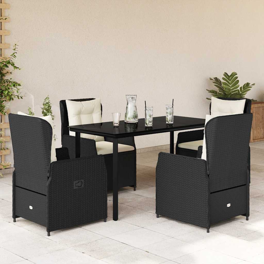 vidaXL Set mobilier de grădină cu perne, 5 piese, negru, poliratan