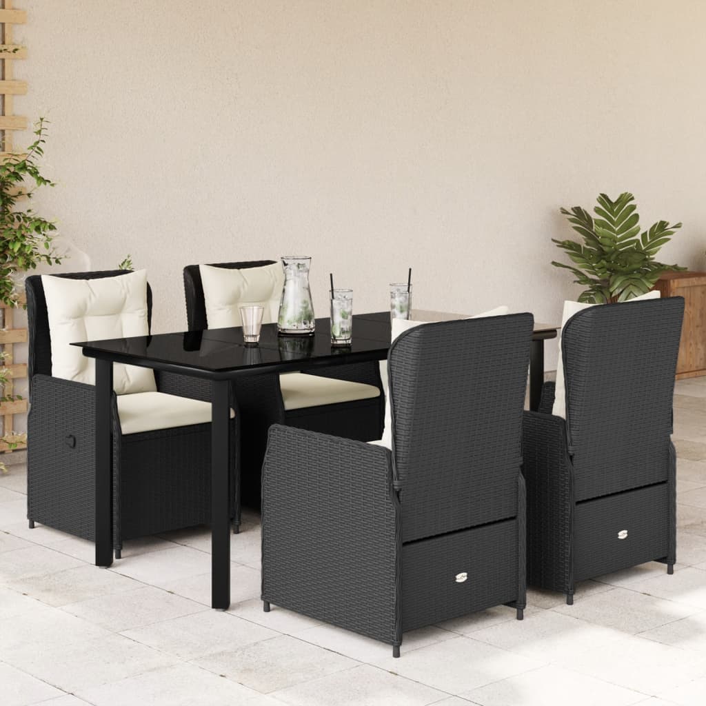 vidaXL Set mobilier de grădină cu perne, 5 piese, negru, poliratan