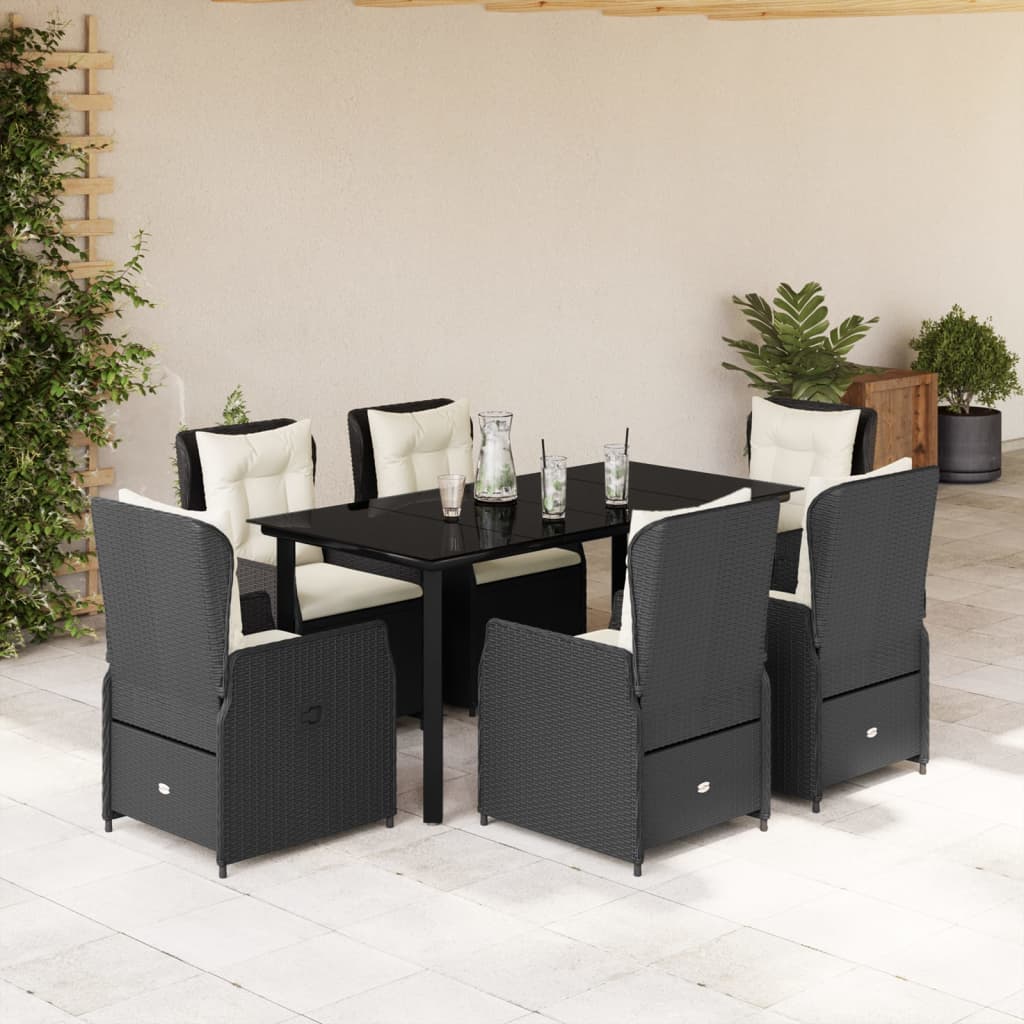 vidaXL Set mobilier de grădină cu perne, 7 piese, negru, poliratan