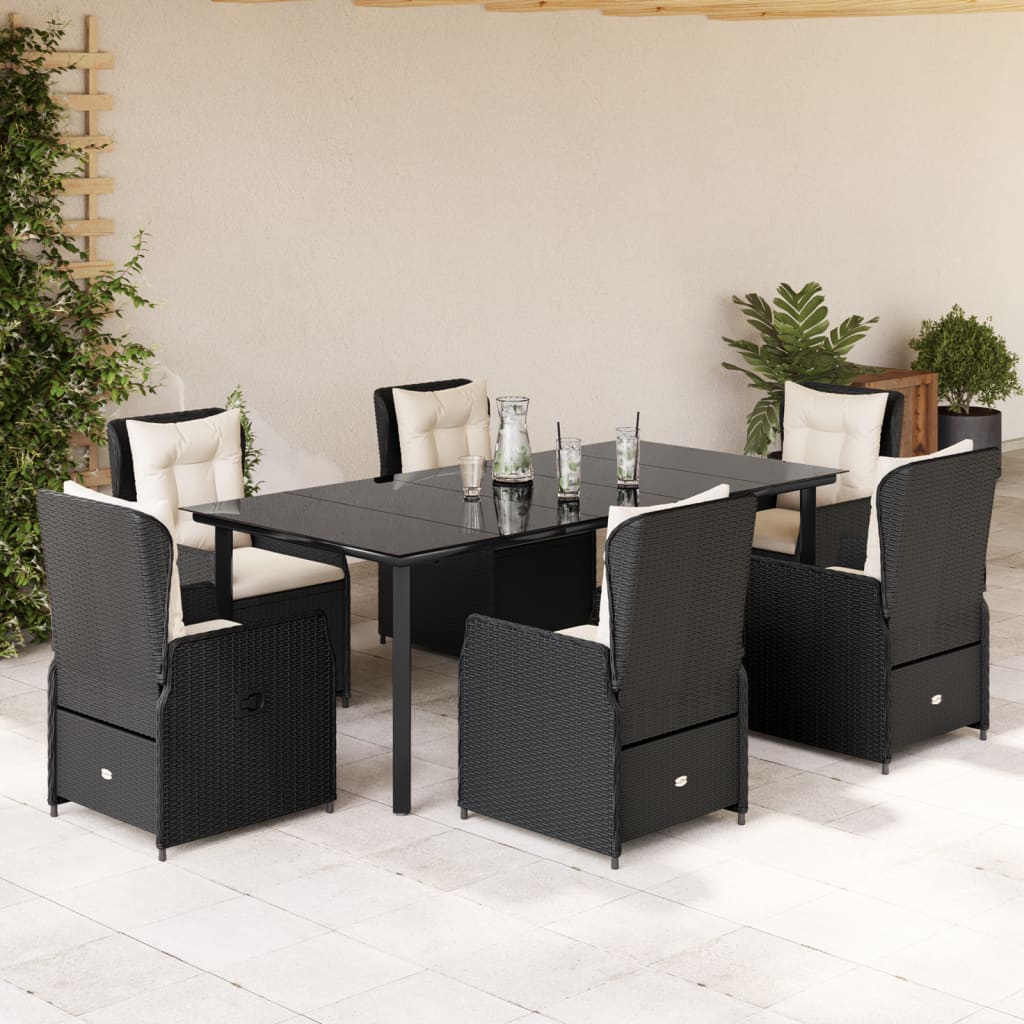 vidaXL Set mobilier de grădină cu perne, 7 piese, negru, poliratan