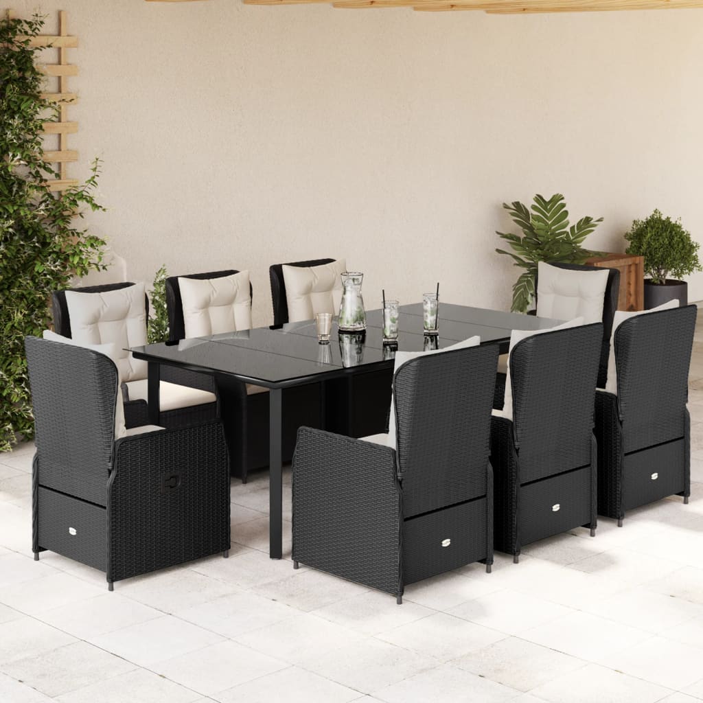 vidaXL Set mobilier de grădină cu perne, 9 piese, negru, poliratan