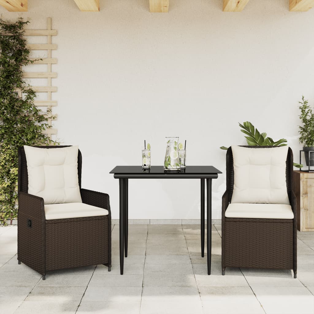 vidaXL 3-tlg. Garten-Essgruppe mit Kissen Braun Poly Rattan