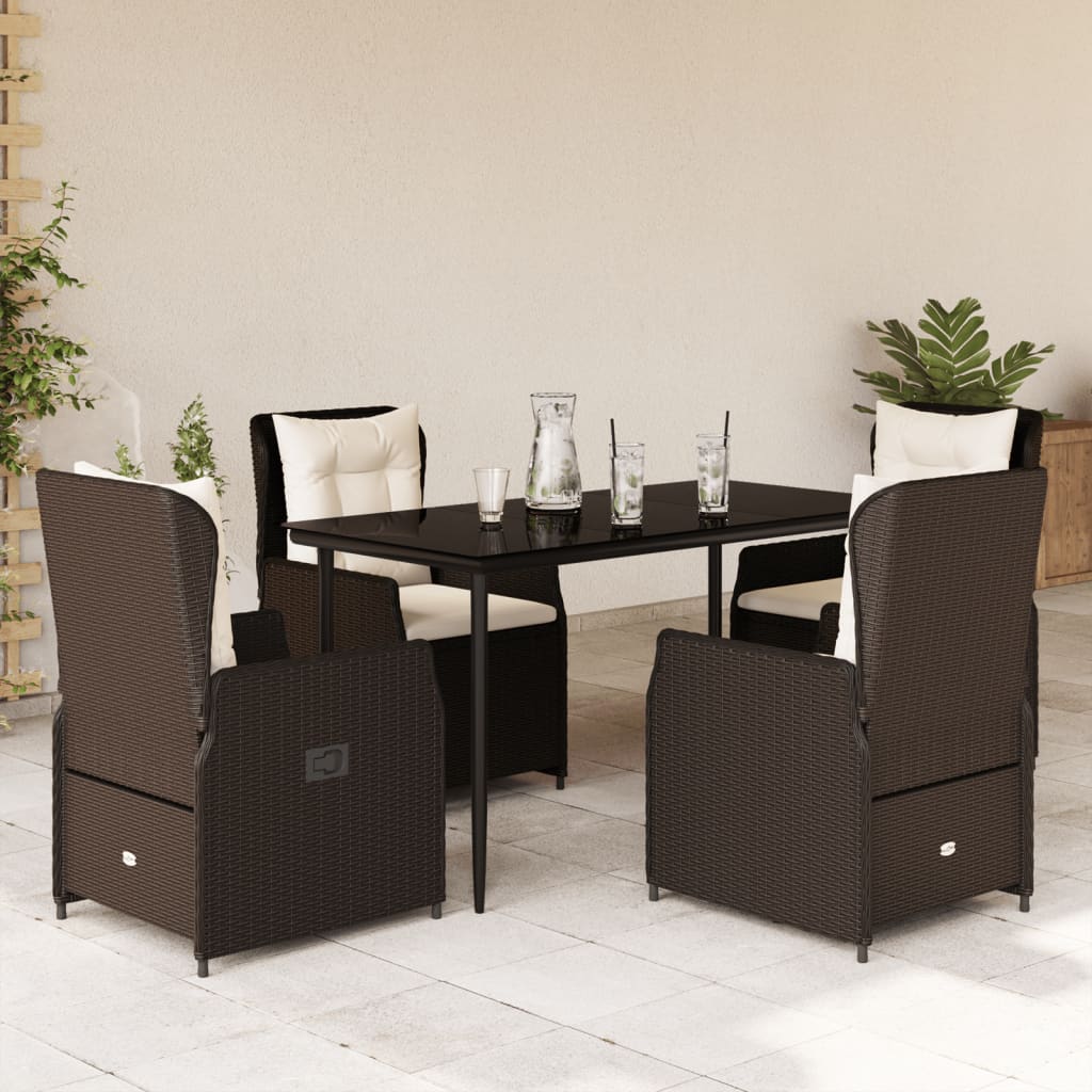 vidaXL Set mobilier de grădină, 5 piese, cu perne, maro, poliratan