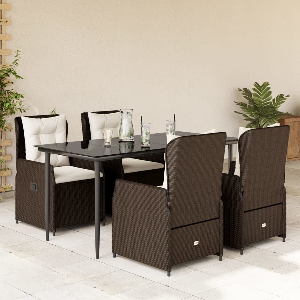 vidaXL Set mobilier de grădină, 5 piese, cu perne, maro, poliratan