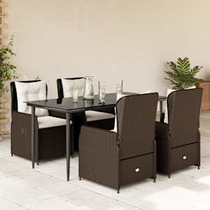 Vrtna jedilna garnitura 5-delna z blazinami rjav poli ratan