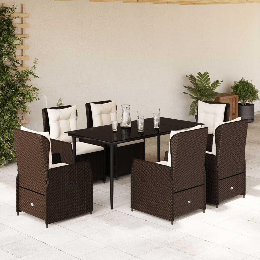 vidaXL Set mobilier de grădină cu perne, 7 piese, maro, poliratan
