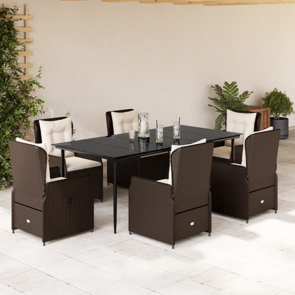 vidaXL Set mobilier de grădină cu perne, 7 piese, maro, poliratan