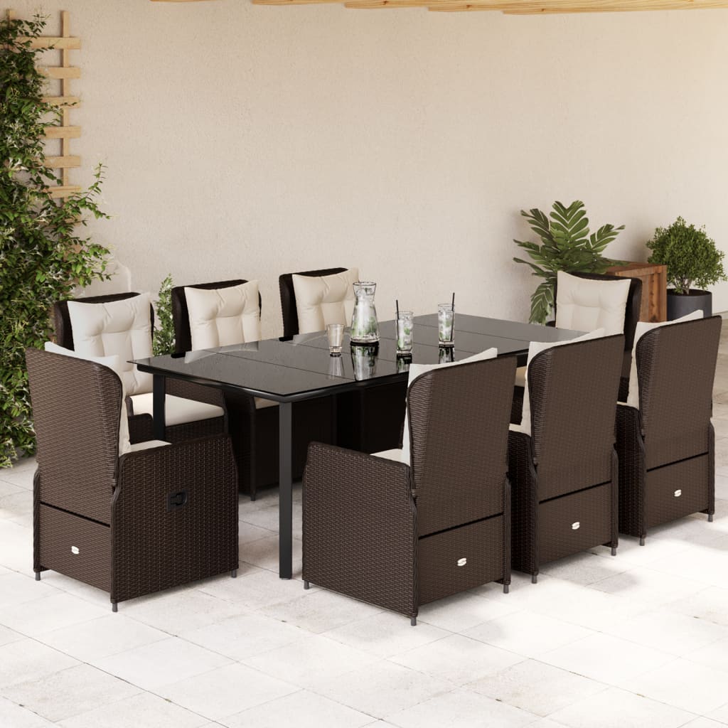 vidaXL Set mobilier de grădină cu perne, 9 piese, maro, poliratan