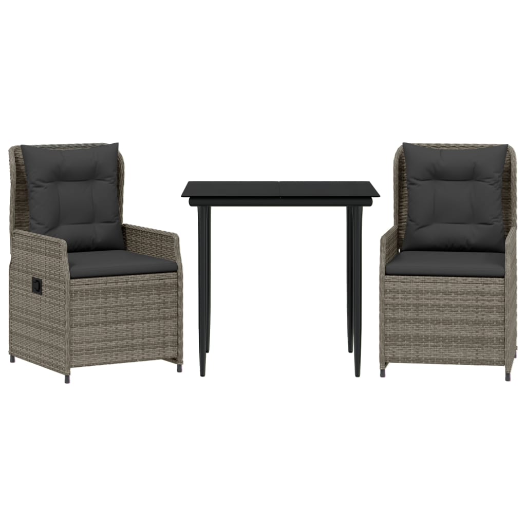 vidaXL 3dílný zahradní jídelní set s poduškami šedý polyratan