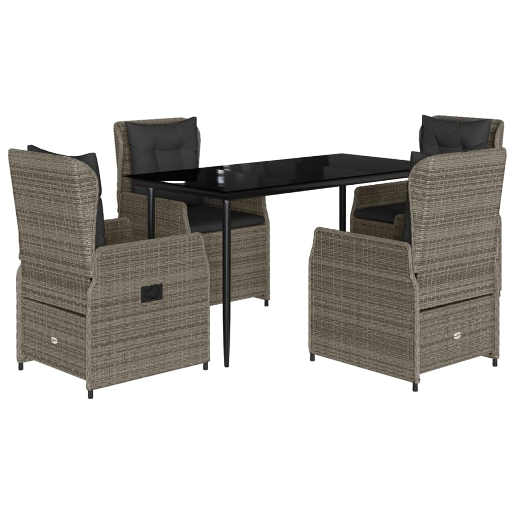 vidaXL 5dílný zahradní jídelní set s poduškami šedý polyratan