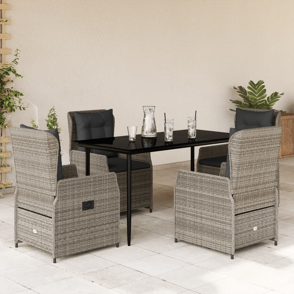 vidaXL Set mobilier de grădină cu perne, 5 piese, gri, poliratan