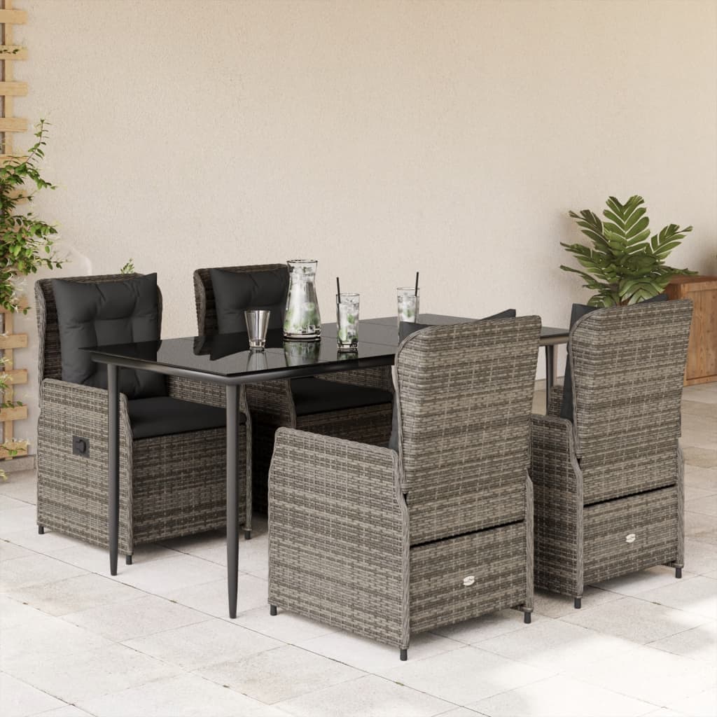 vidaXL Set mobilier de grădină cu perne, 5 piese, gri, poliratan