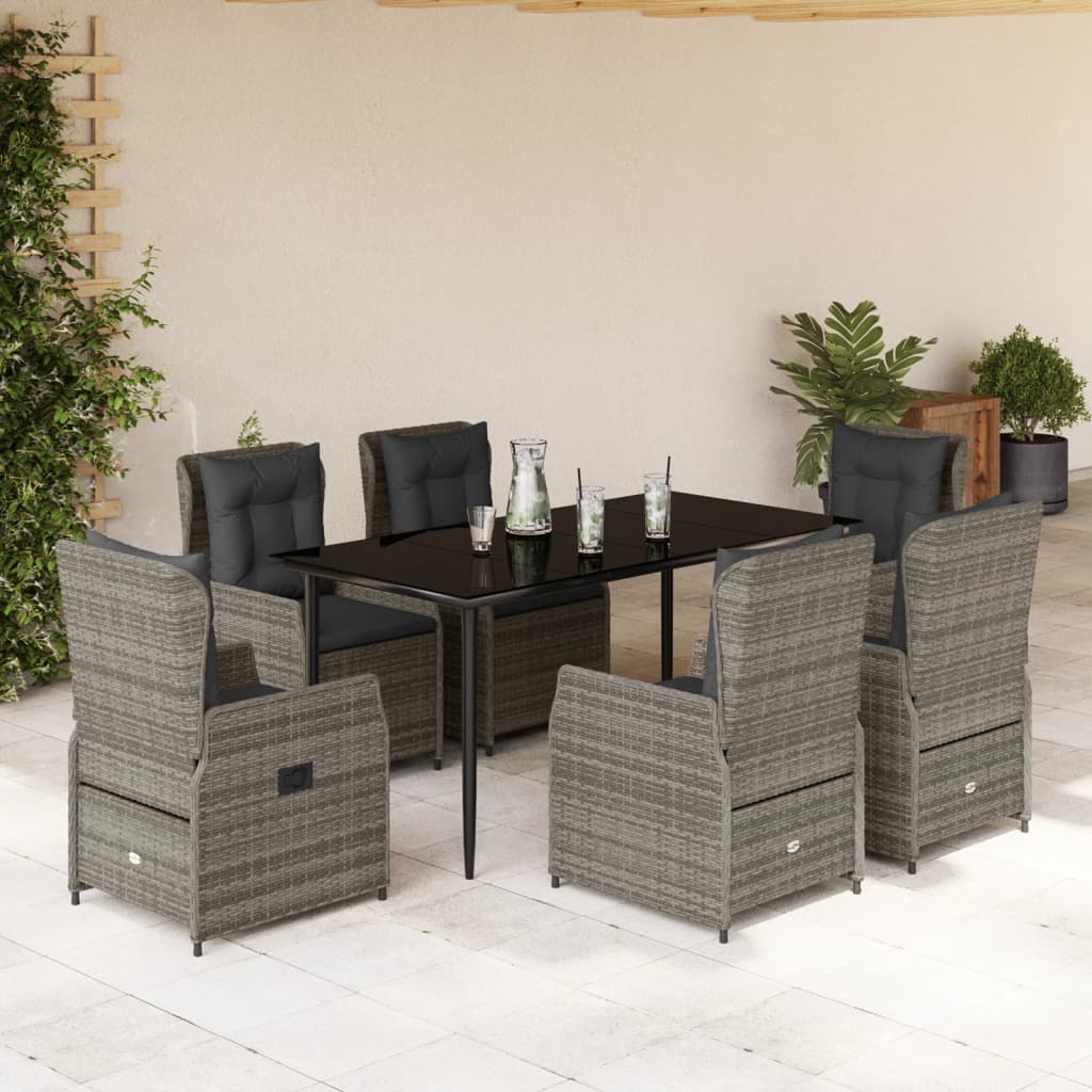 vidaXL Set mobilier de grădină cu perne, 7 piese, gri, poliratan