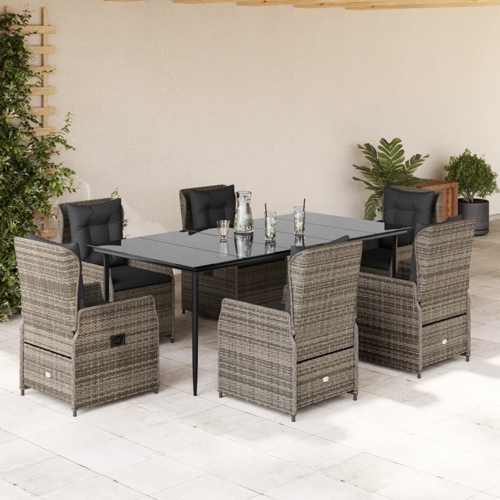 vidaXL Set mobilier de grădină cu perne, 7 piese, gri, poliratan