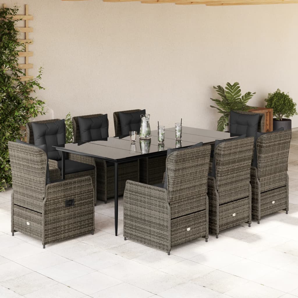 vidaXL Set mobilier grădină cu perne, 9 piese, gri, poliratan