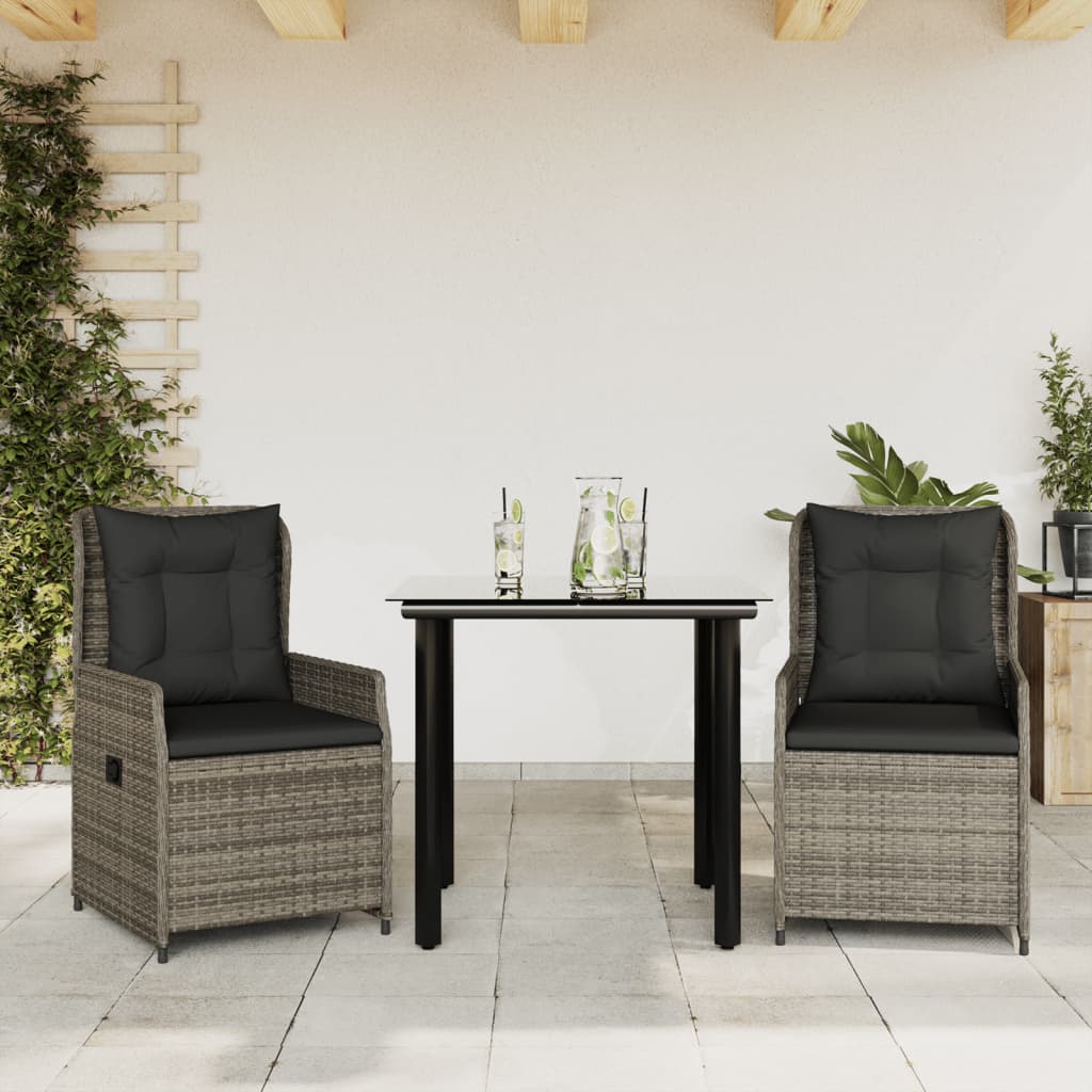 vidaXL Set mobilier de grădină cu perne, 3 piese, gri, poliratan