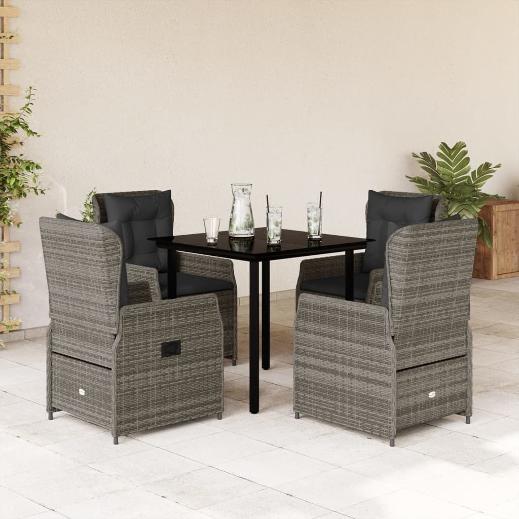 vidaXL Set mobilier de grădină cu perne, 5 piese, gri, poliratan
