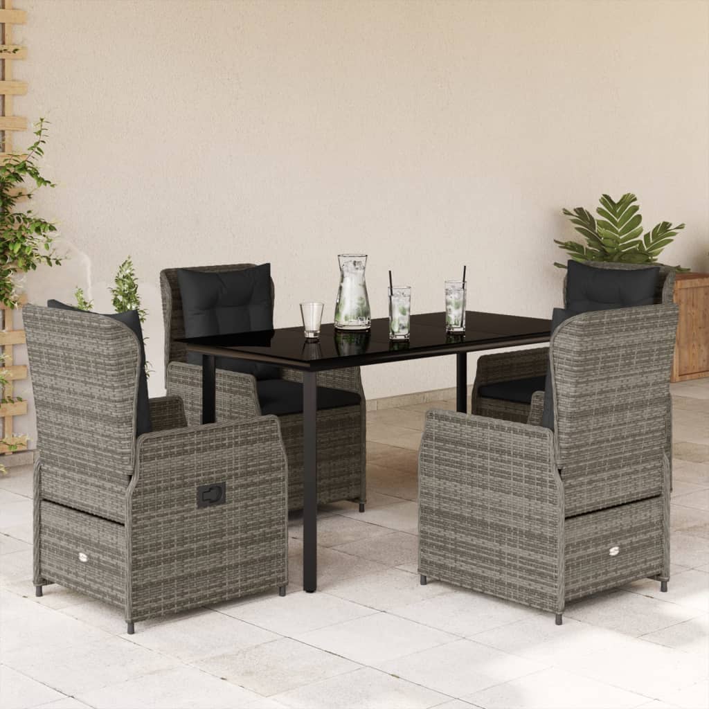 vidaXL Set mobilier de grădină cu perne, 5 piese, gri, poliratan