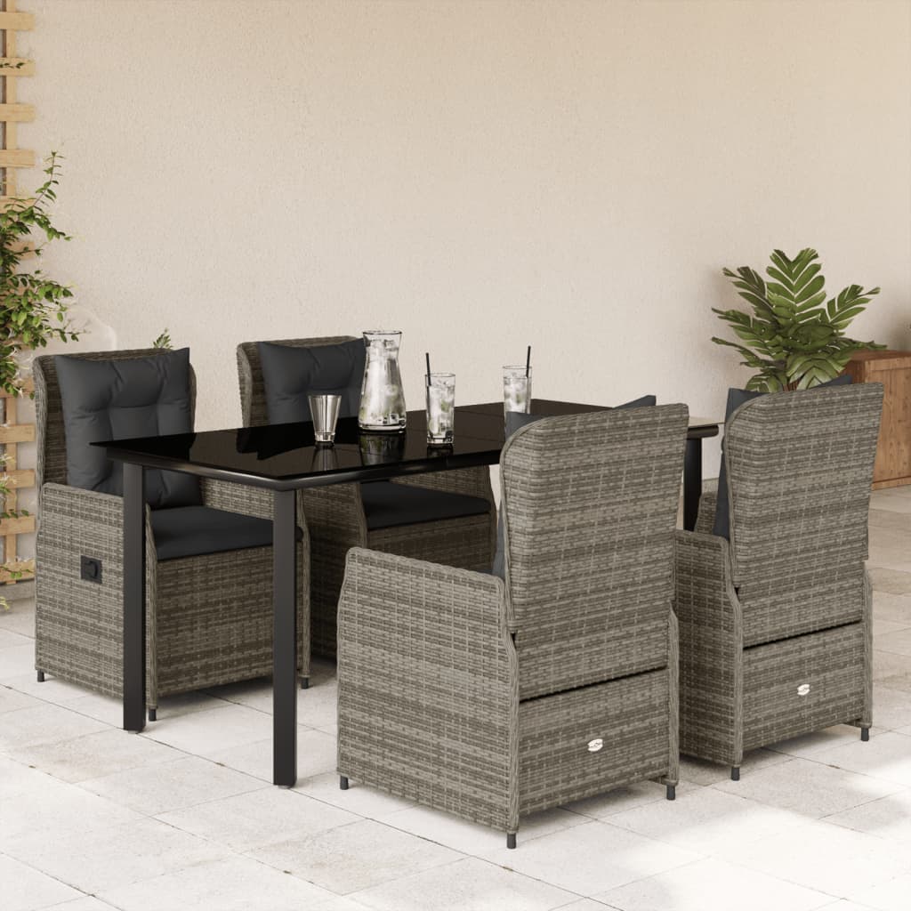 vidaXL Set mobilier de grădină cu perne, 5 piese, gri, poliratan