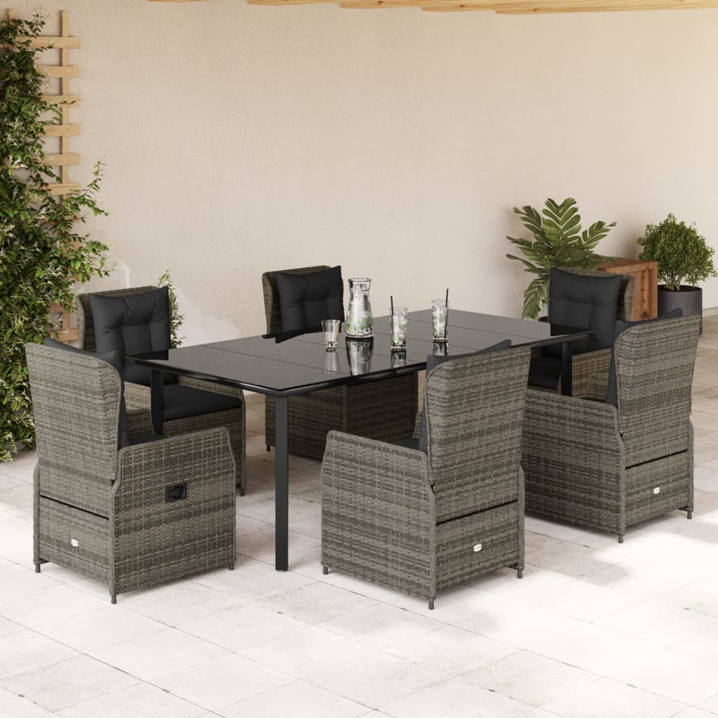 vidaXL Set mobilier de grădină cu perne, 7 piese, gri, poliratan