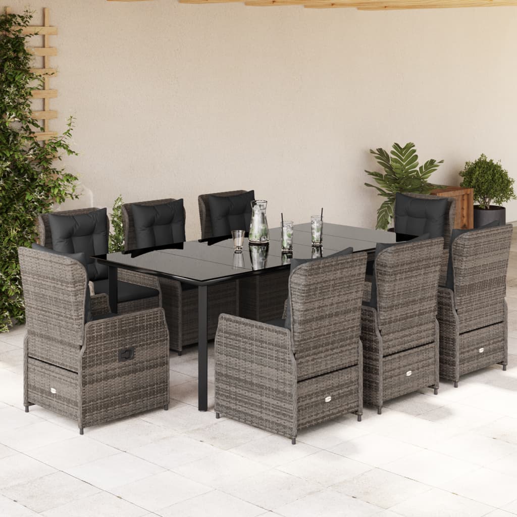 vidaXL Set mobilier grădină cu perne, 9 piese, gri, poliratan