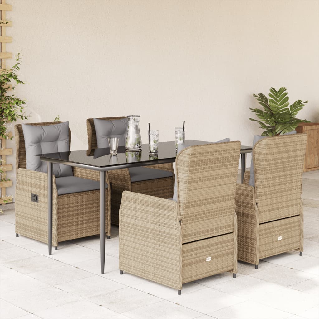 vidaXL Set mobilier de grădină cu perne, 5 piese, bej, poliratan