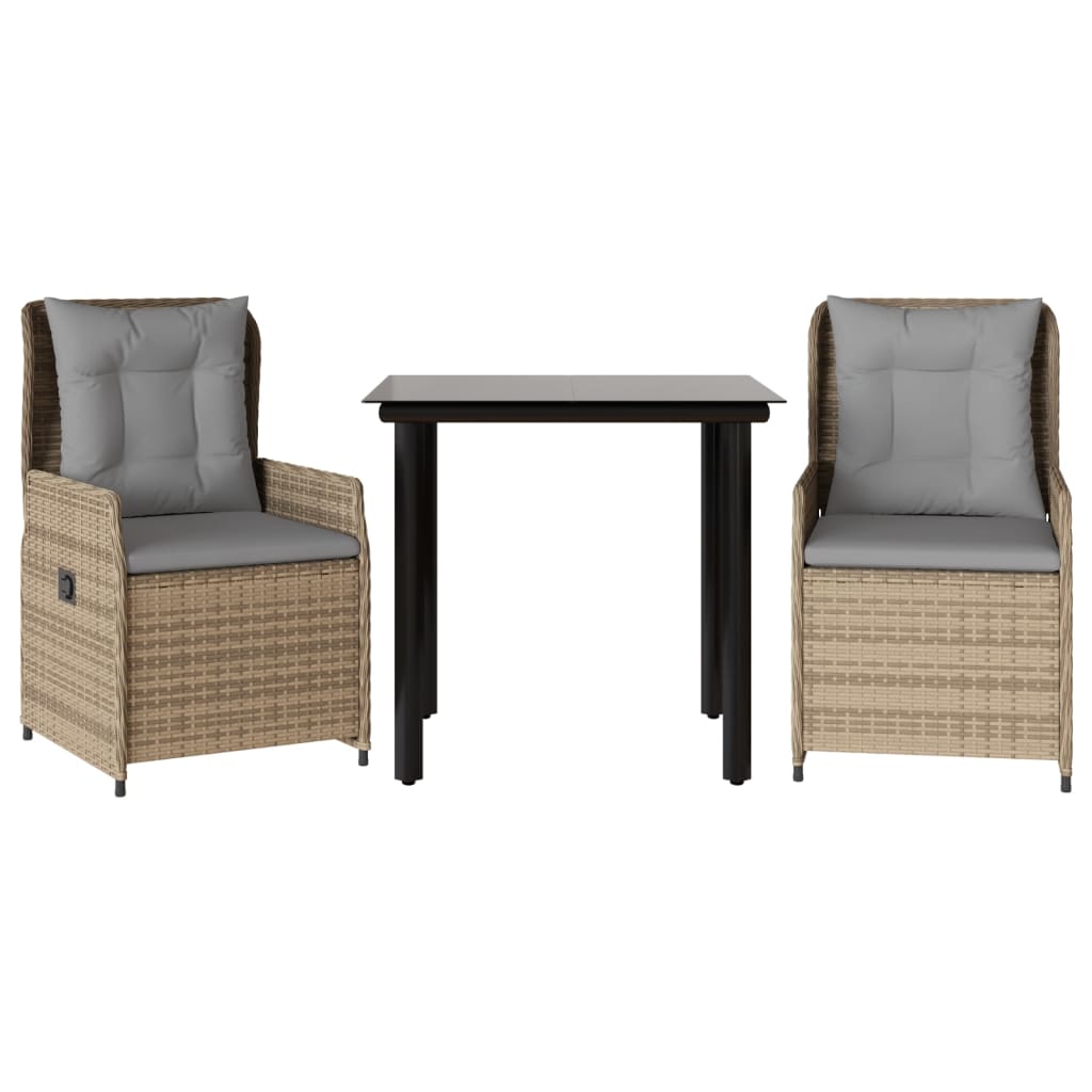 vidaXL Set mobilier de grădină cu perne, 3 piese, bej, poliratan
