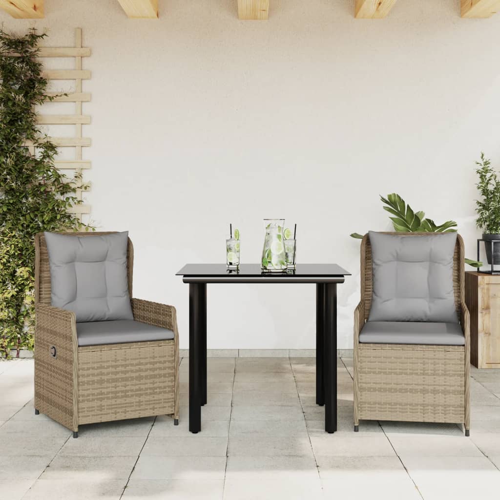 vidaXL Set mobilier de grădină cu perne, 3 piese, bej, poliratan