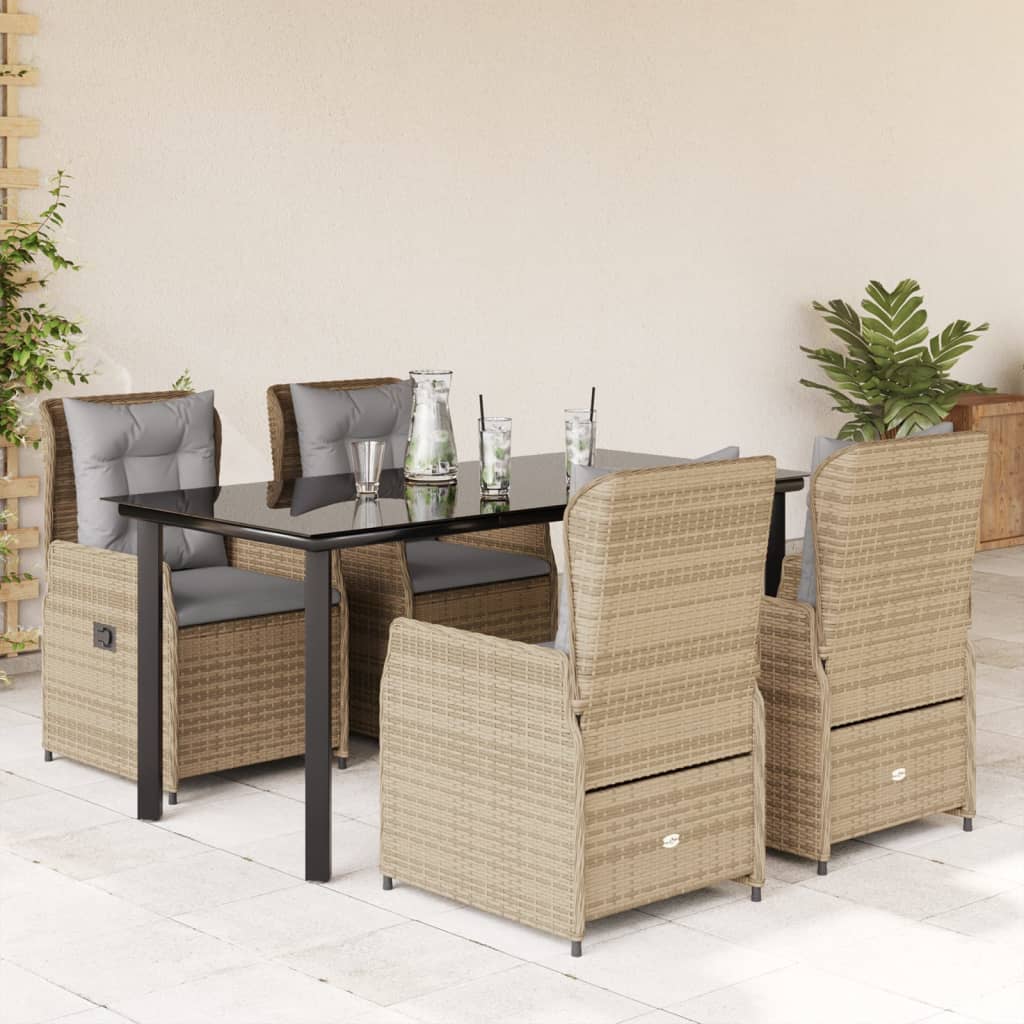 vidaXL Set mobilier de grădină cu perne, 5 piese, bej, poliratan