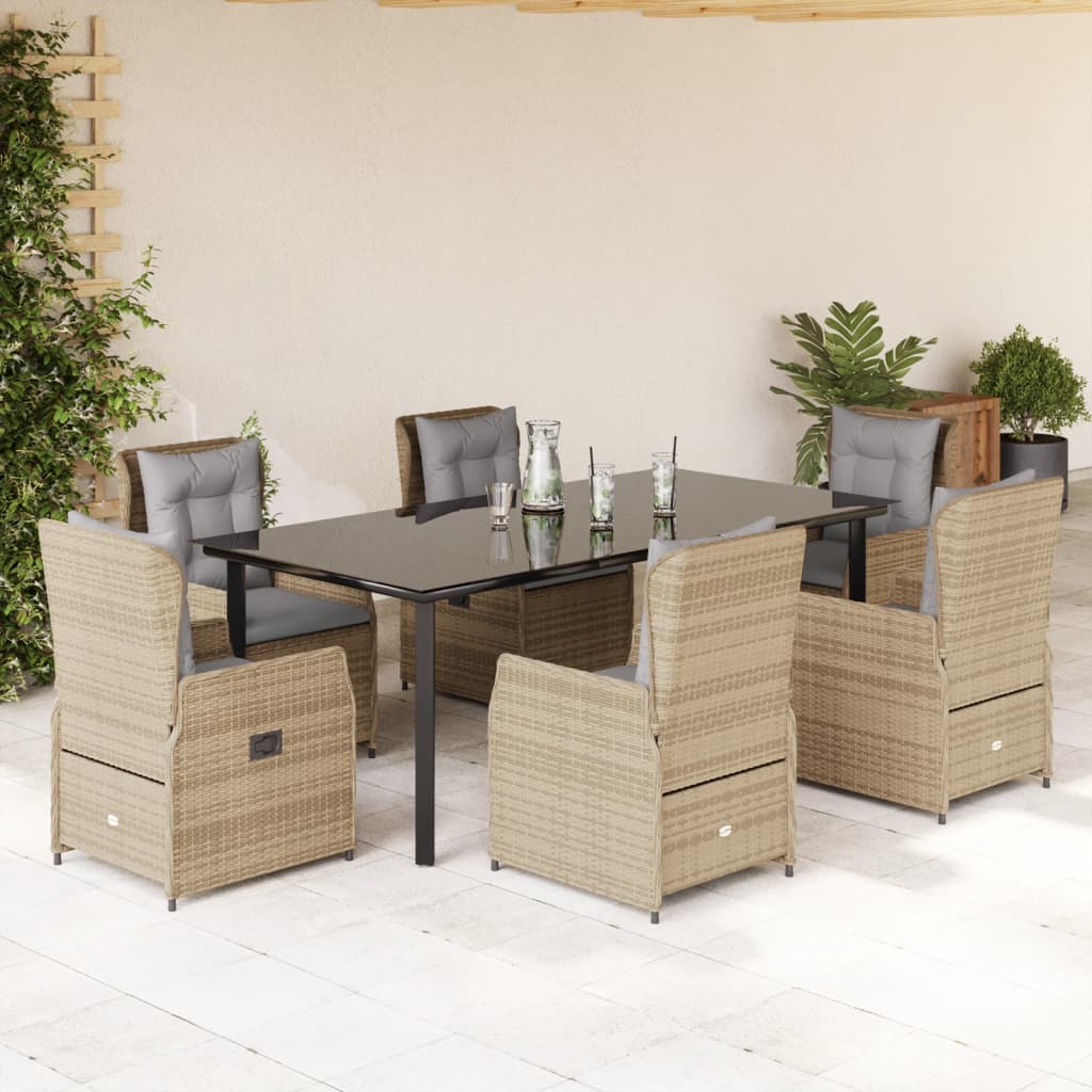 vidaXL Set de masă pentru grădină, 7 piese, cu perne, bej, poliratan