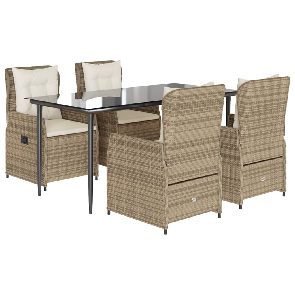 Thumbnail - vidaXL 5-tlg. Garten-Essgruppe mit Kissen Beige Poly Rattan
