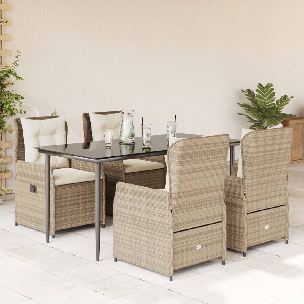 vidaXL Set mobilier de grădină cu perne, 5 piese, bej, poliratan
