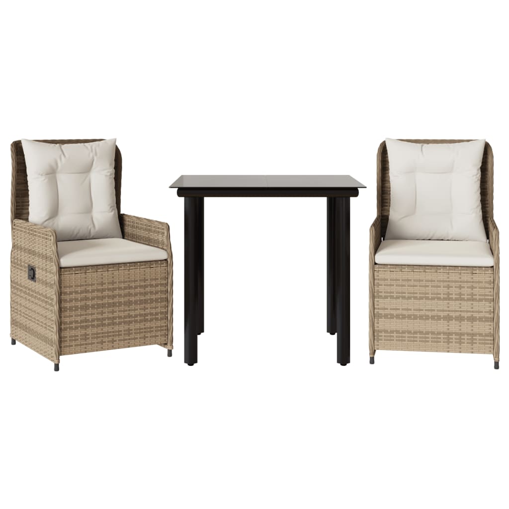 vidaXL Set mobilier de grădină cu perne, 3 piese, bej, poliratan