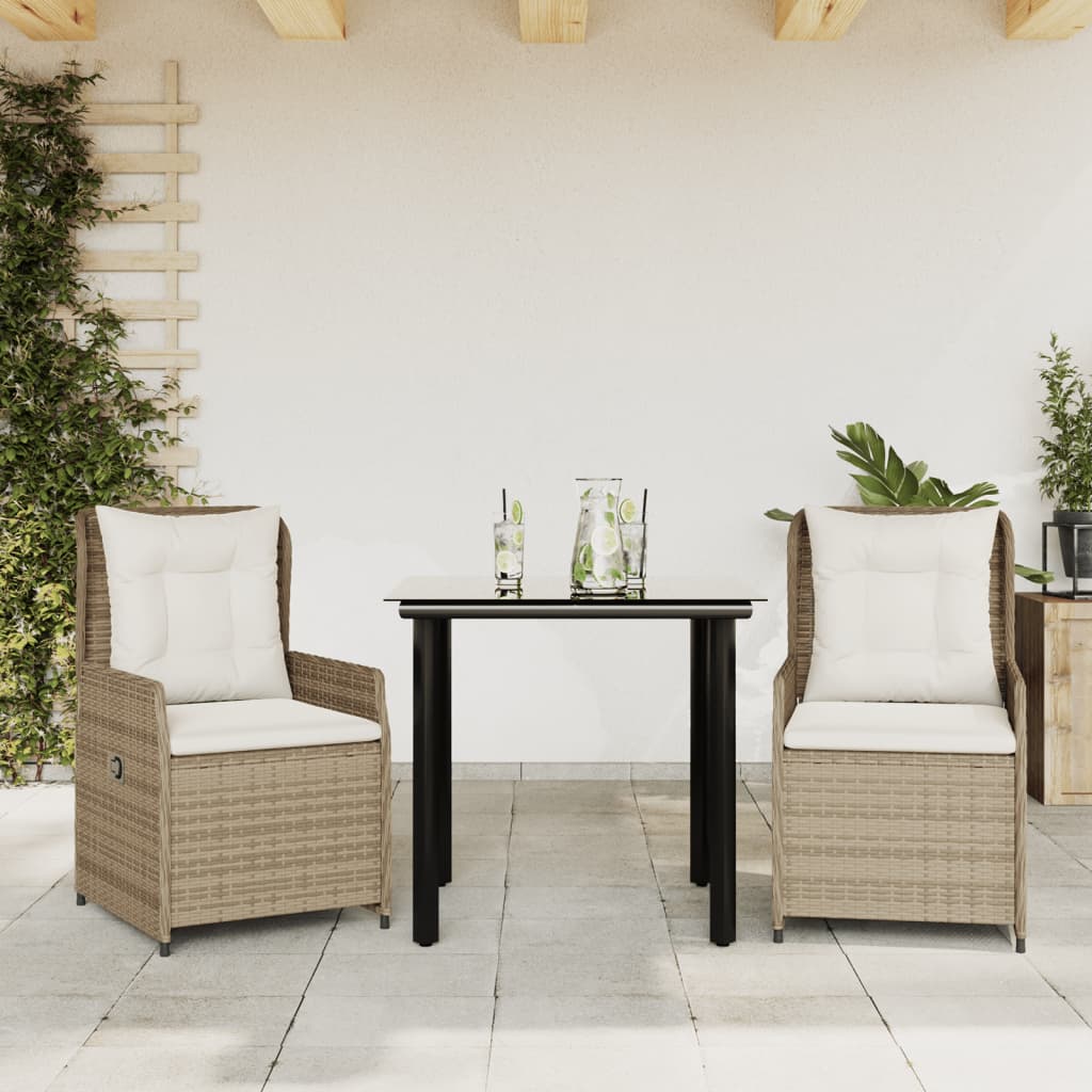 vidaXL Set mobilier de grădină cu perne, 3 piese, bej, poliratan