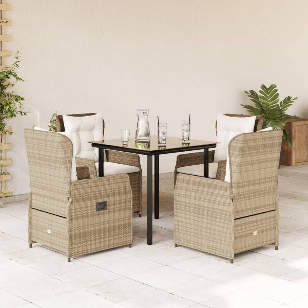 vidaXL Set mobilier de grădină cu perne, 5 piese, bej, poliratan