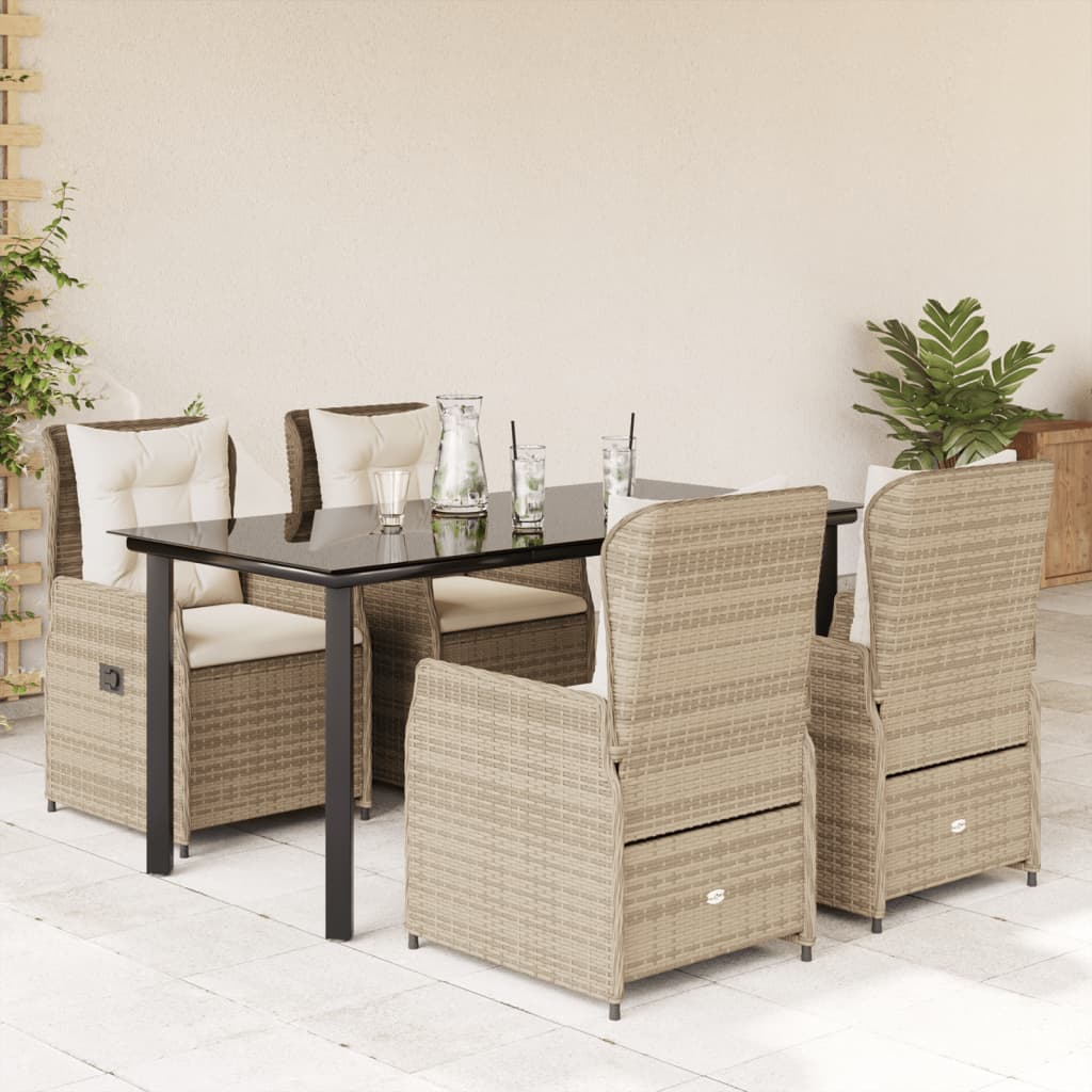 vidaXL Set mobilier de grădină cu perne, 5 piese, bej, poliratan