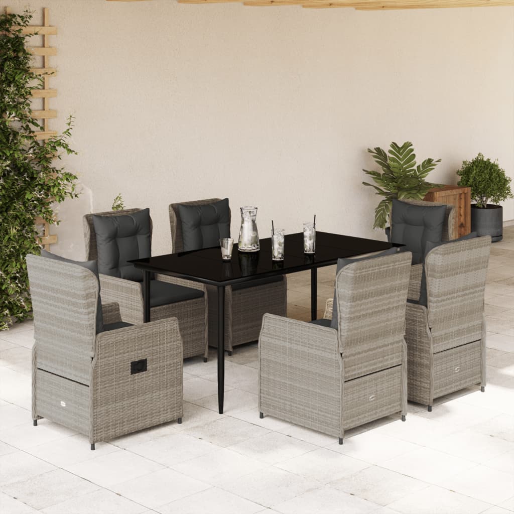 vidaXL Set mobilier de grădină cu perne, 7 piese gri deschis poliratan