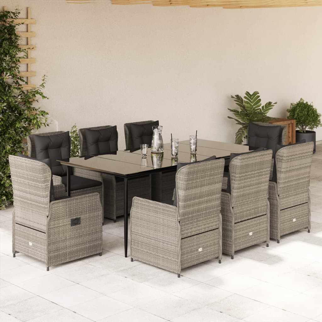 vidaXL Set mobilier grădină cu perne, 9 piese, gri deschis, poliratan