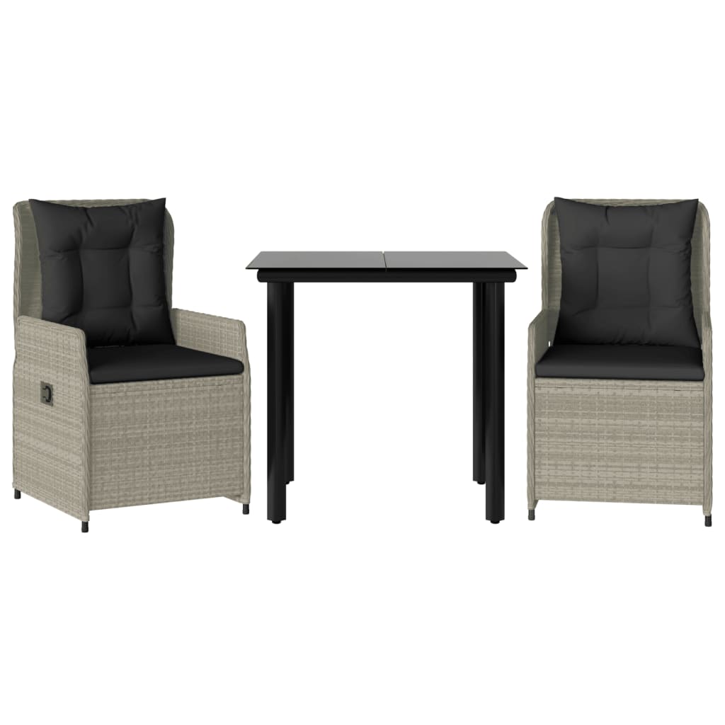 vidaXL 3dílný zahradní jídelní set s poduškami světle šedý polyratan