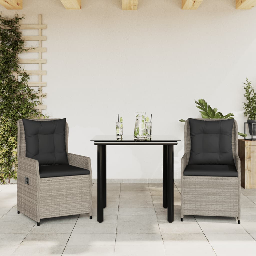 vidaXL Set mobilier de grădină cu perne, 3 piese,gri deschis,poliratan
