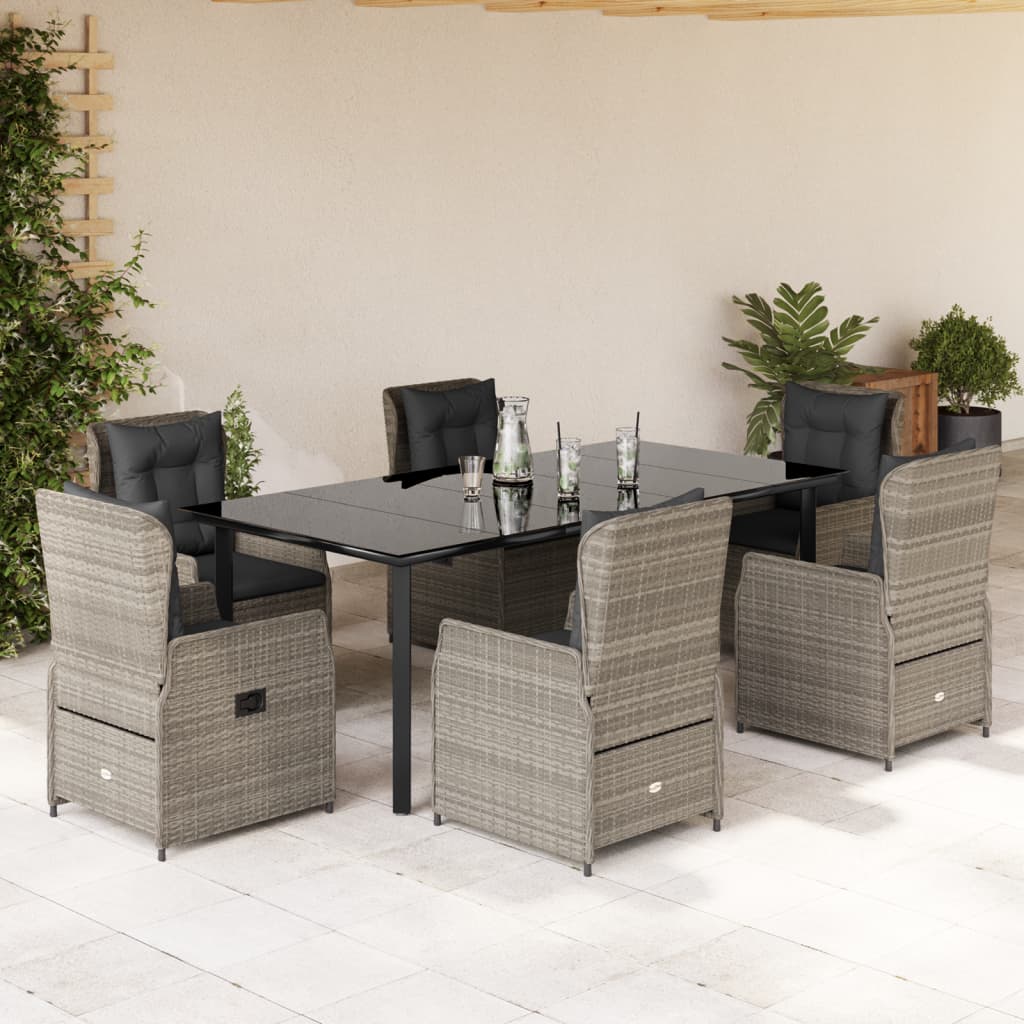 vidaXL Set mobilier de grădină cu perne, 7 piese gri deschis poliratan