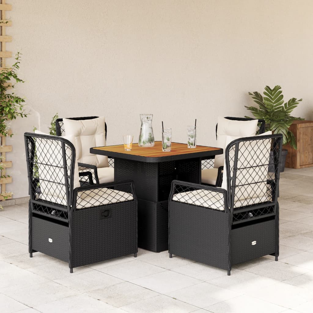 vidaXL 5-tlg. Garten-Essgruppe mit Kissen Schwarz Poly Rattan