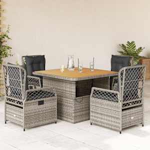 Vrtna jedilna garnitura 5-delna z blazinami siv poli ratan