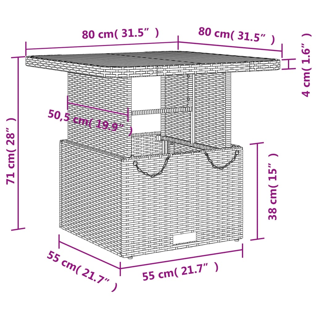 Zestaw Mebli Ogrodowych Rattan PE 80x80x40/71cm Beżowy-Bra.